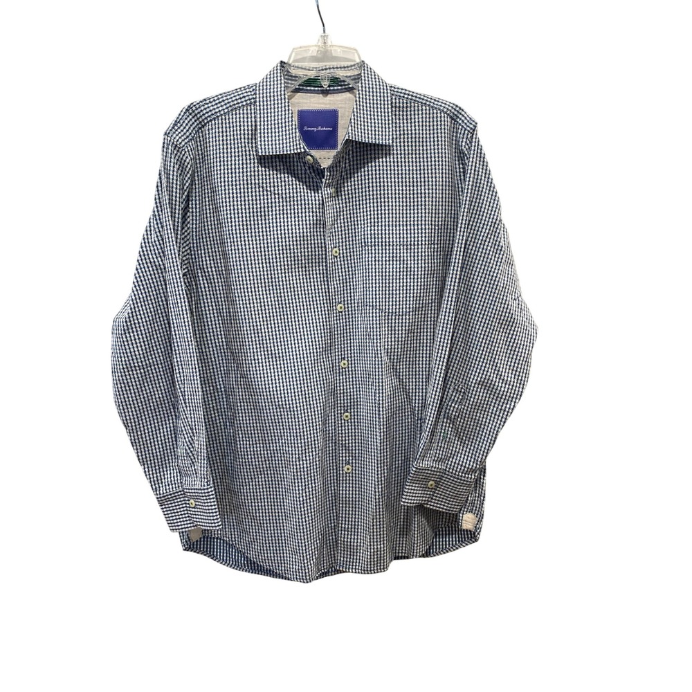 Tommy‎ Bahama Mens Large Long Sleeve Gingham Button Down Shirt Textured EUC